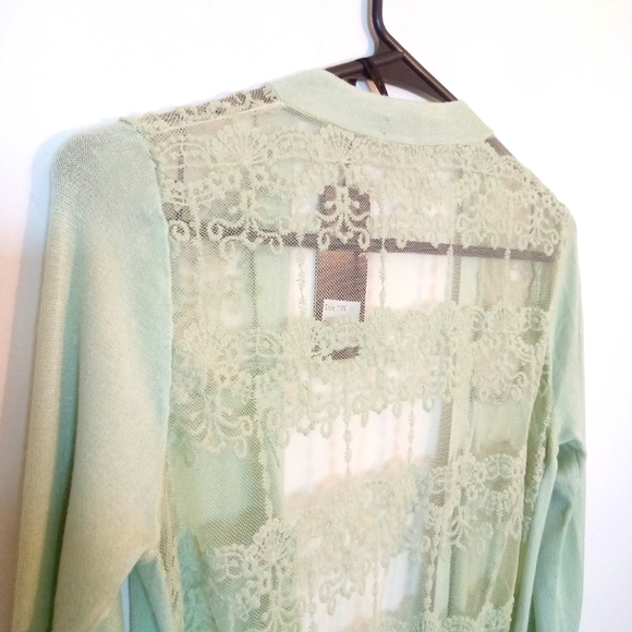 Open Front Cardigan with Lace Back and Shoulder Inserts - Picture 9 of 12